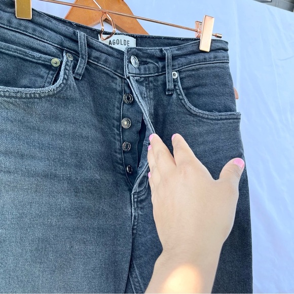 AGOLDE | RILEY HIGH RISE STRAIGHT CROP JEANS IN PANORAMIC BLACK SIZE 25 - Picture 7 of 9